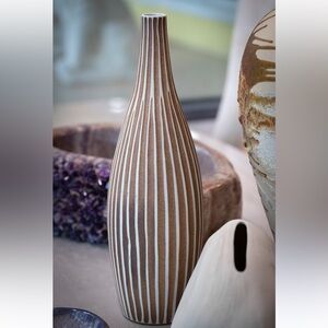 Ceramic brown beige floor vase 19”